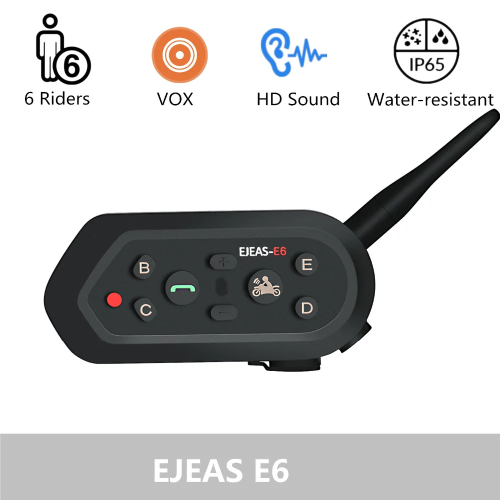 

Ejeas E6 Six People Connection 1300m VOX Bluetooth Motorcycle Helmet Intercom for Half and Full Face KTM Helmets