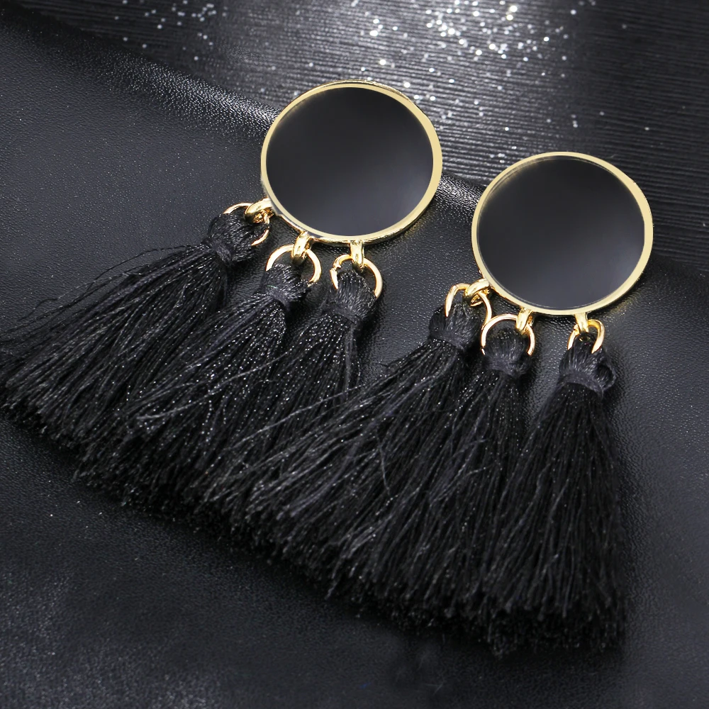 17 KM Bohemian Geometric Long Tassel Drop Earrings For Women Silk Fabric Pendant Dangle Earring Statement Ethnic Jewelry 6 Color