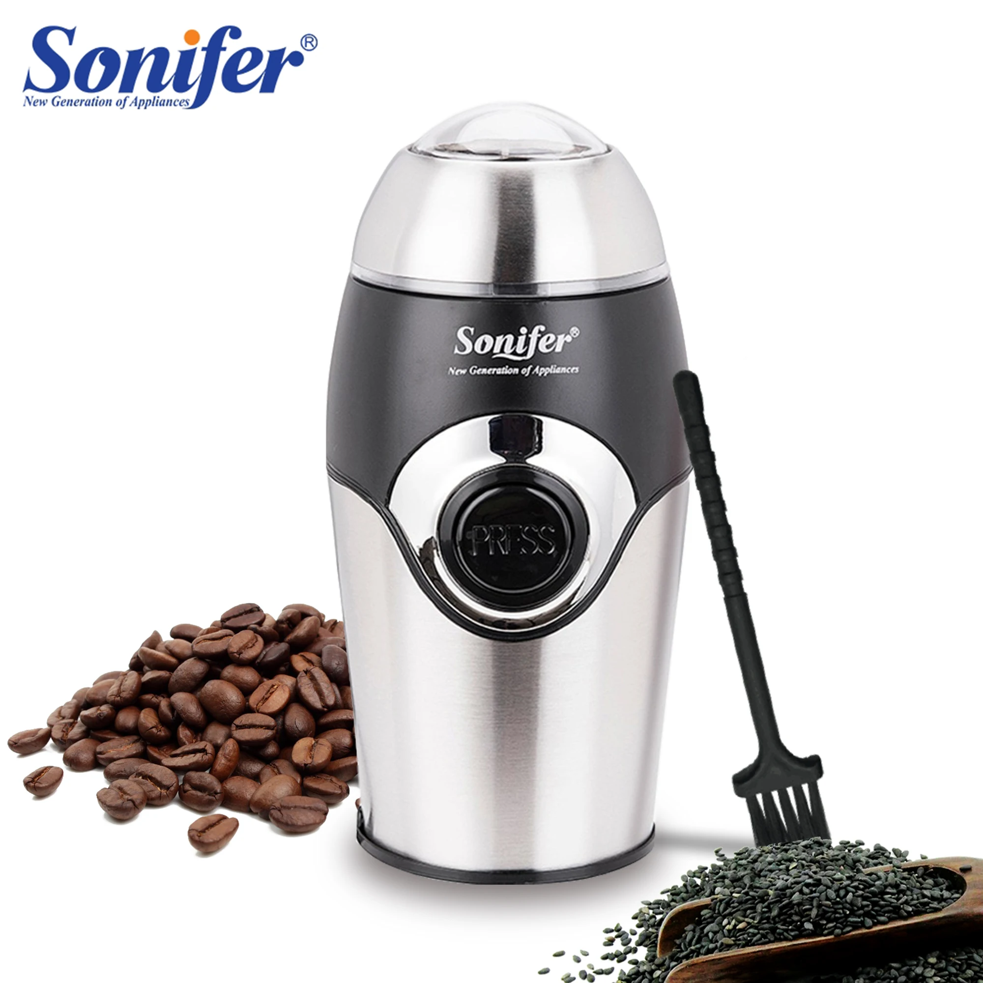 Preise 200W Mini Elektrische Kaffeemühle Maker Küche Salz Pfeffermühle Gewürze Mutter Samen Kaffee Bohnen Mühle Kräuter Muttern 220V Sonifer