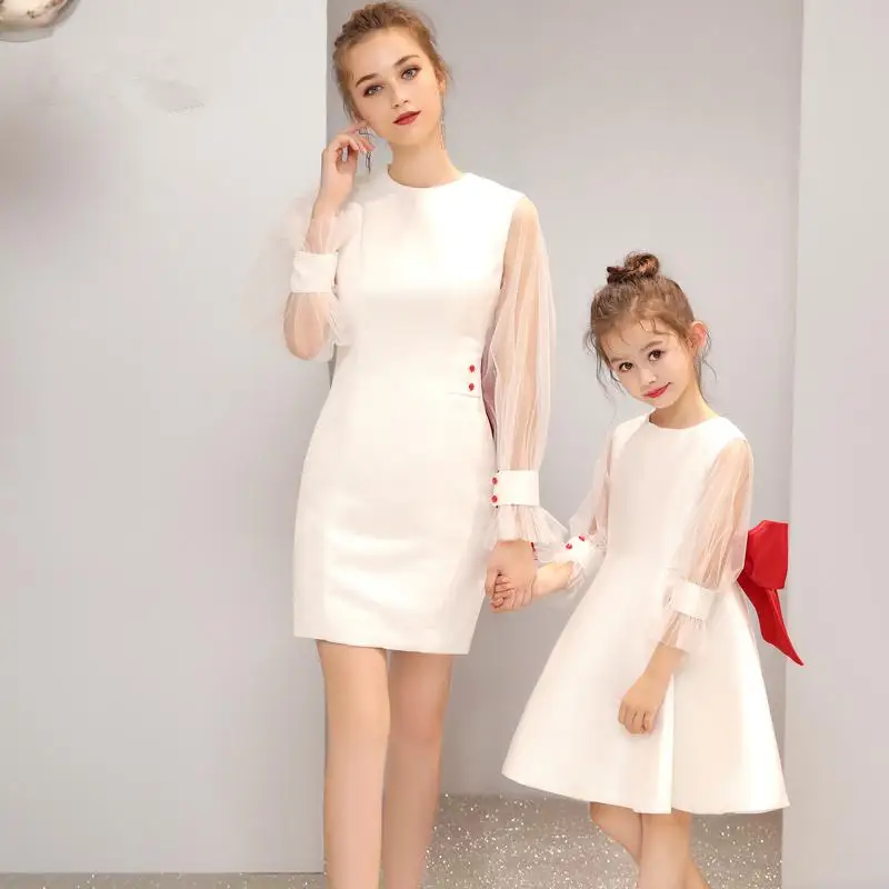 mom and daughter white dresses