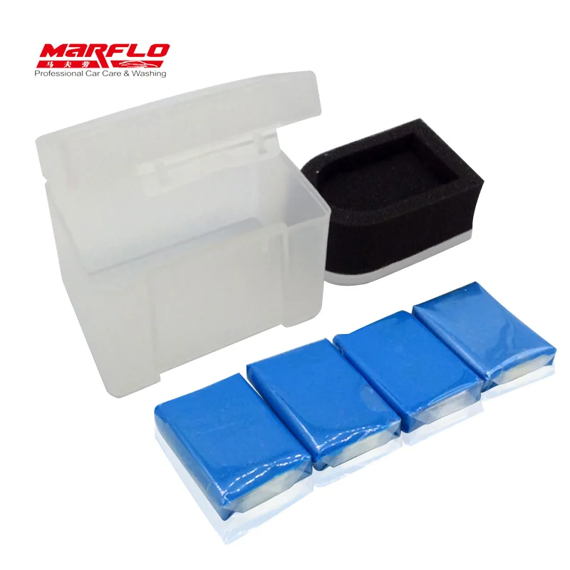  Marflo Magic Clay Bar 4pcs with Sponge Applicator Blue Yellow Auto Cleaning Clay Bar Car Detailing 