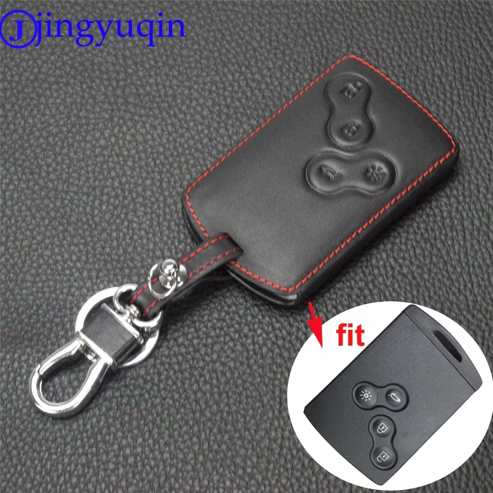 

jingyuqin Remote 4B Leather Key Case Cover For Renault Koleos Laguna 2 3 Megane 1 2 3 Sandero Scenic Captur Clio Duster Fluence