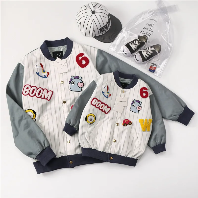 autumn winter coats and jackets kids boys outerwear family matching clothes Patchwork embroidery cartoon baseball uniform