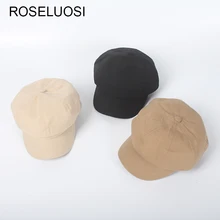 ROSELUOSI весенне-осенняя хлопковая льняная кепка газетчика для женщин, однотонная Повседневная восьмиугольная кепка для женщин