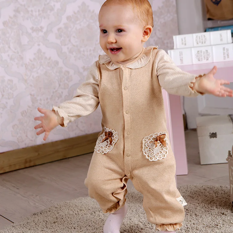 Ins Newborn Baby Girl Organic Cotton Long Sleeve Ruffles Rompers