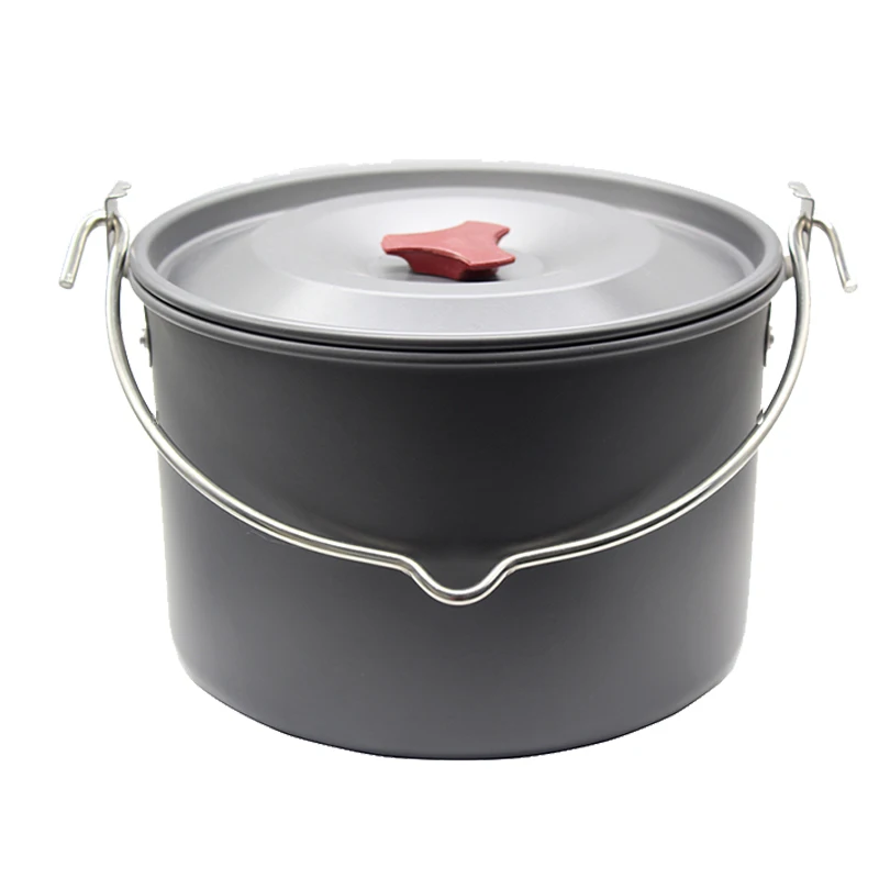 Al aire libre vajilla colgando Pot Camping senderismo mochila de utensilios de cocina de aluminio olla grande 4L cocina Picnic Pot Camping estufa herramienta