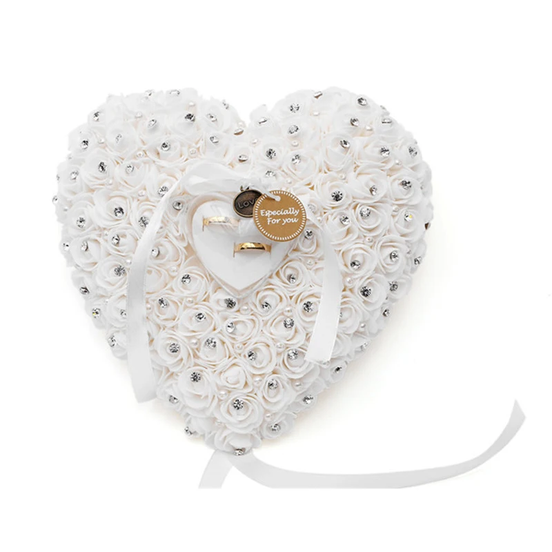 

Wedding Decorations Chic Heart-Shape Flowers Valentine'S Day Gift Ring Pillow Party Decor