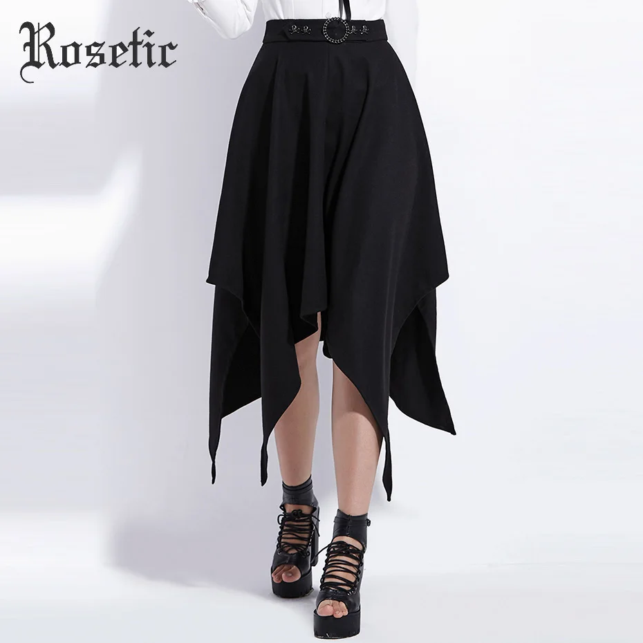 Goede Rosetic Gothic Asymmetrische Rok Zwart Vrouwen A lijn Herfst Bodems Sexy Mode Dame Kantoor Street Party Harajuku Goth Rokken