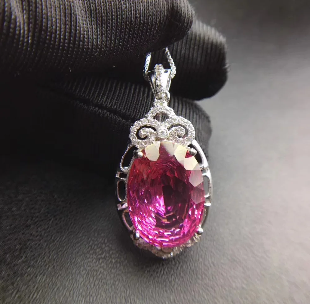 Extravagant grace grand naturel rose topaze pendentif naturel pierre gemme pendentif collier S925 a