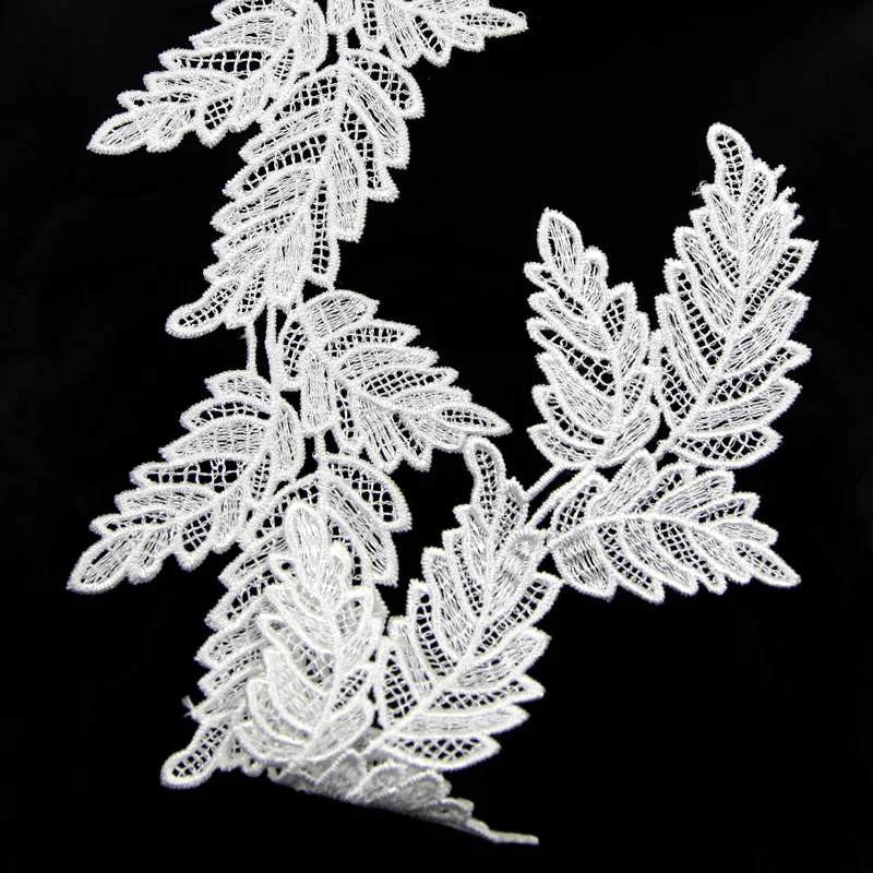 

2 Yard White Black Leaves Lace Trim Embroidery Lace Applique Fabric Sewing DIY Craft Free Shipping