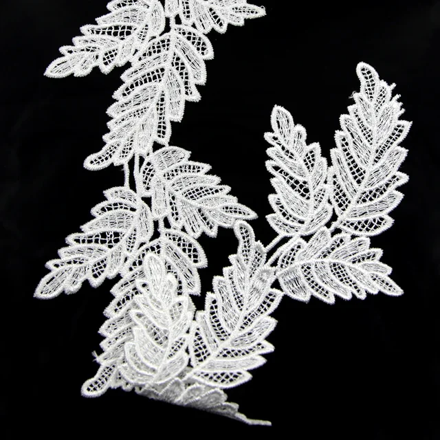 2 Yard White Black Leaves Lace Trim Embroidery Lace Applique Fabric