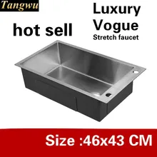 Кухонная ручная раковина одинарная мойка, растягивающийся кран для мытья овощей, 304 нержавеющая сталь, Горячая 460x430 мм