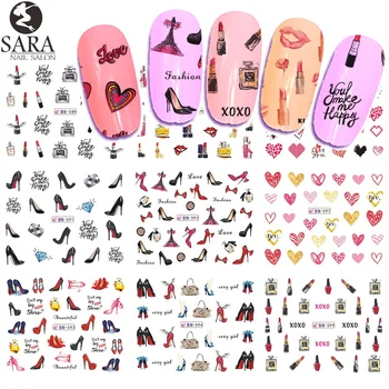 

12 Designs Color Women Fashion Lipstick Pattern Nail Stickers Water Transfer Decoration Decal Nail Art Wraps DIY Set SABN589-600