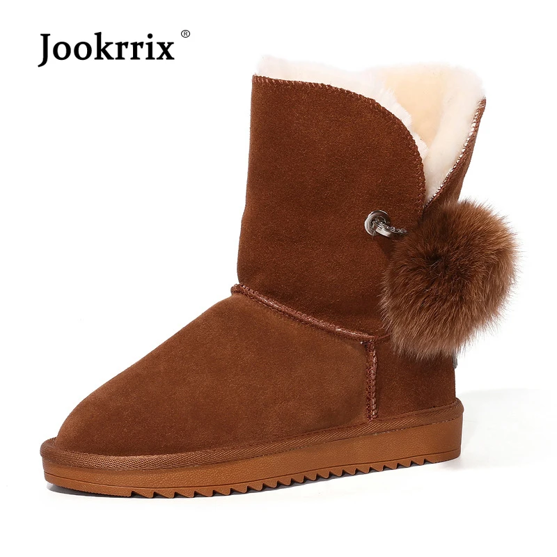

Jookrrix 2018 New Casual Shoes Women Fashion Brand Warm Snow Boots Lady chaussure Winter Real Leather Female footware Ankle Boot