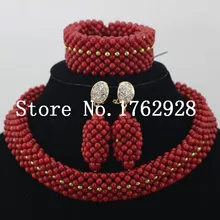 Новые Красные модные африканские хрустальные бусины комплект ювелирных изделий нигерийские Свадебные Бусы Свадебные украшения