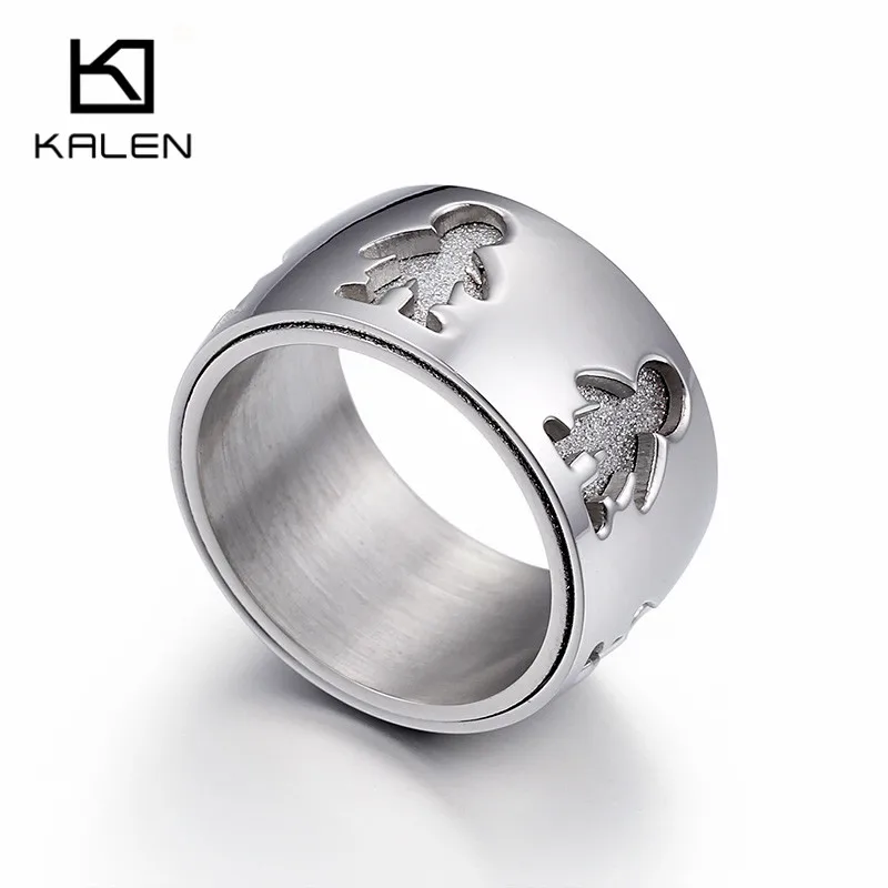 

Kalen Top Quality Stainless Steel Silver Color Little Boy 12mm Wide Rings New Design Women Unisex Finger Rings Fashion Jewelry