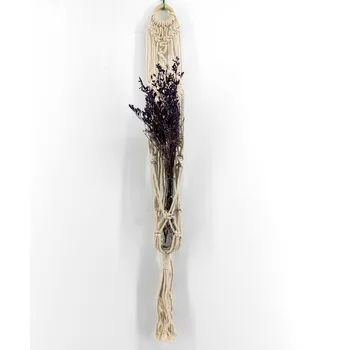 

87cm handmade Bohemian Braided Tapestry string bag for potted plant beige cotton hanging basket Wall Decoration