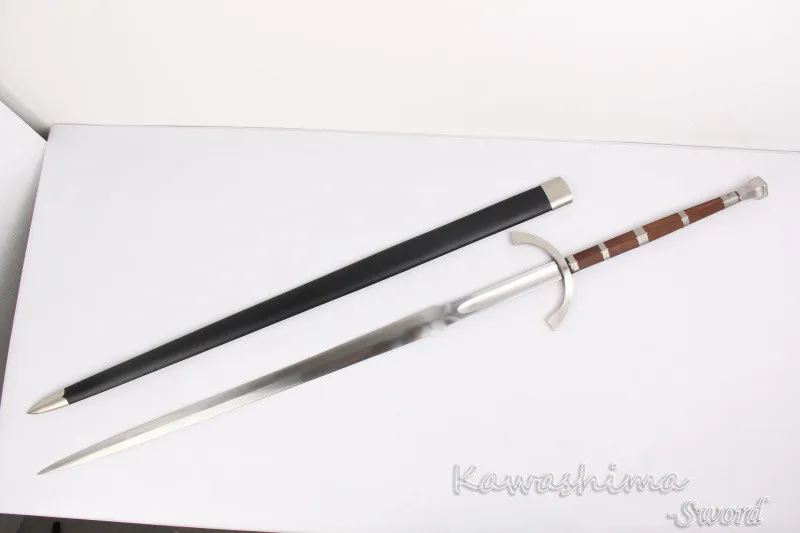 Free Shipping-European Medieval Sword Long Spring Steel Blade Full Tang For Battle Wooden Scabbard Stainless Guard