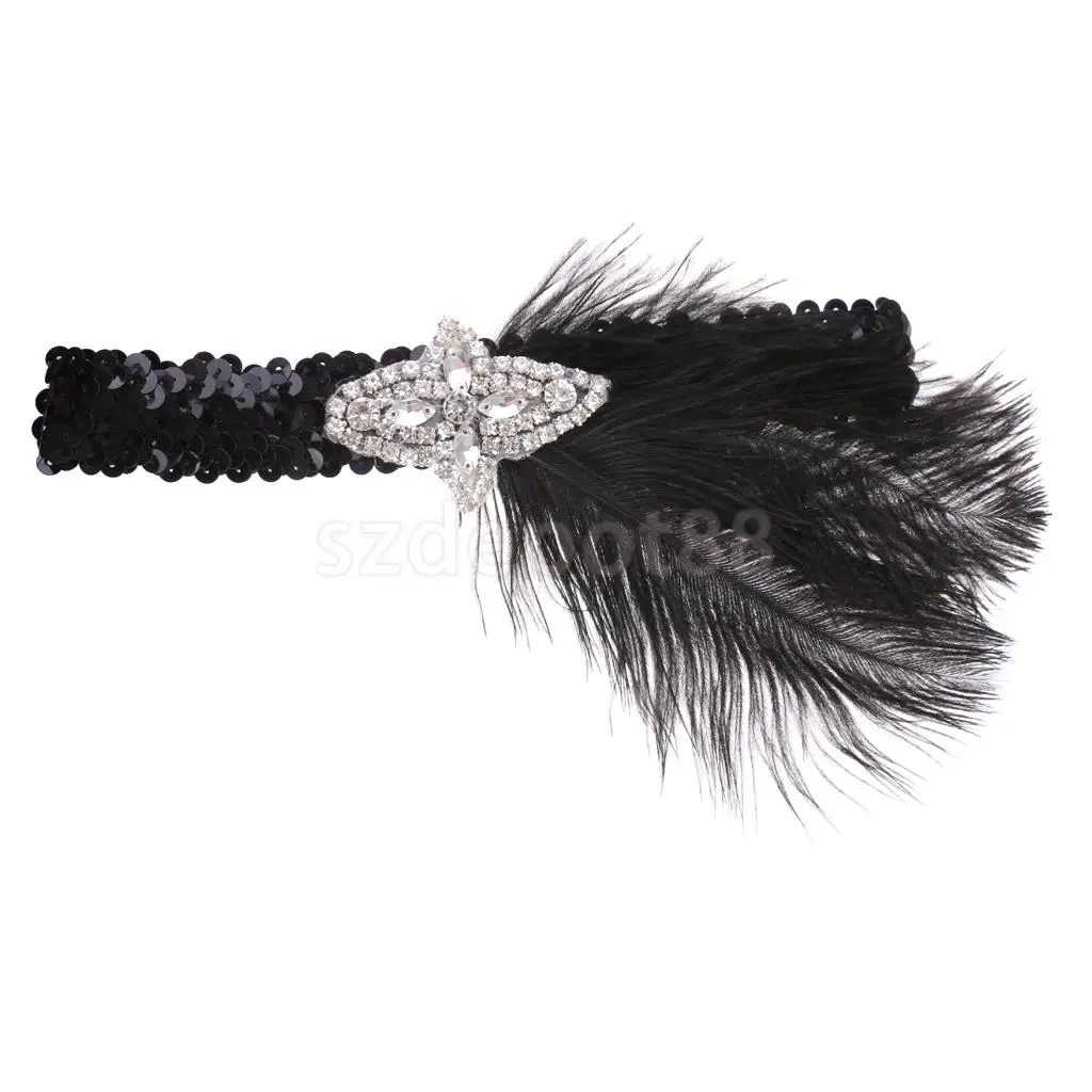 Vintage 1920s Great Gatsby Plume Feather Headband Wedding Bridal Party Church Ascot Race Hair Accessories