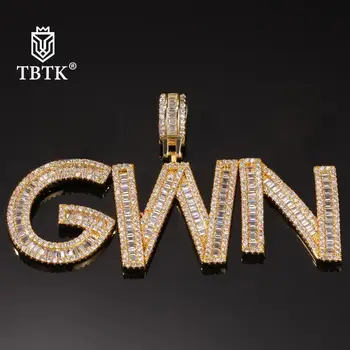 

TBTK Trendy Gold 26 Alphabet Letter Iced Out Pendant Square Zircon With 4mm CZ Tennis Chain Necklace Hiphop Jewelry Unisex