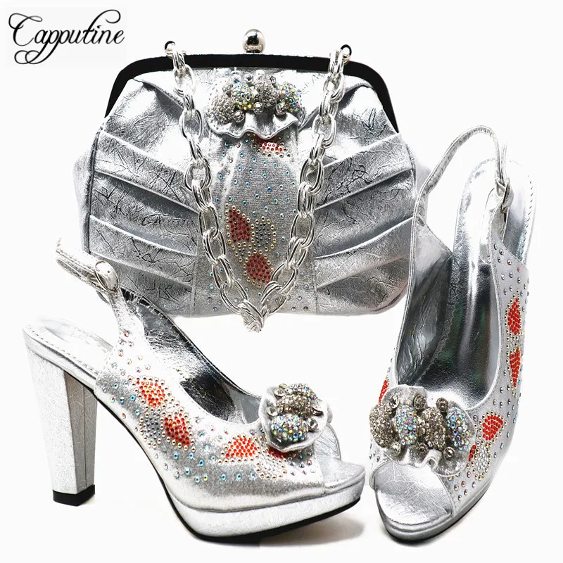 

Fashion Italian Style High Heels Shoes With Matching Bags African Rhinestone Women Shoes And Bags Set For Party G65