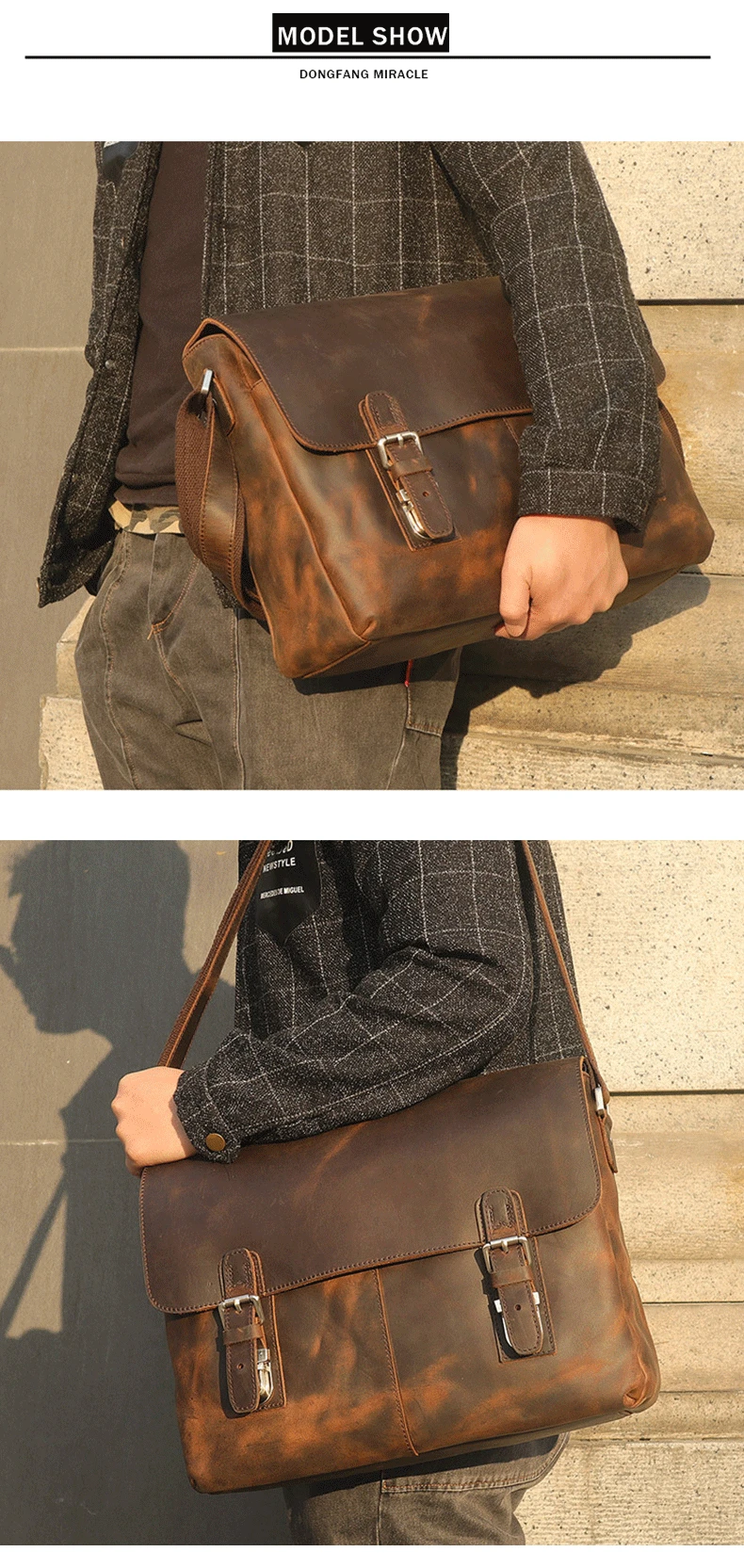 Новая высококачественная мужская кожаная сумка на плечо с изображением Crazy Horse, мужская сумка-мессенджер, сумка-портфель через плечо, сумка для ноутбука