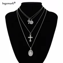 Ingemark золотой цвет богемы крест слоистых ожерелье Иисус, Дева Мария цепи кулон ожерелье подарок на Пасху для женщин ювелирные изделия