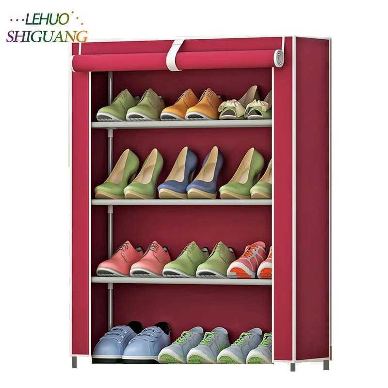 

Shoe cabinet 4 layer 3-grid stainless steel fabrics large shoe rack organizer removable shoe storage for home furniture