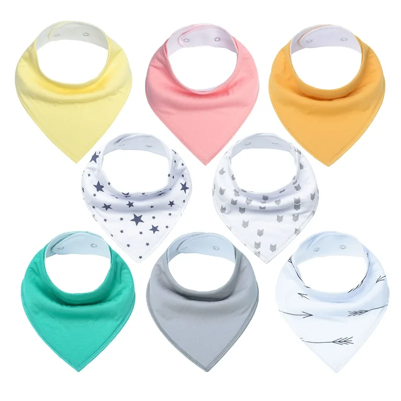 8Pcs/Lot Soft Comfortable Colorful 100% Organic Cotton And Baby Bandana For Boys &Girls Infant Adjustable Snaps Saliva Baby Bibs designer baby accessories