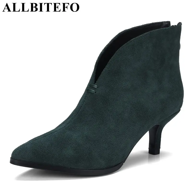 

ALLBITEFO size:33-41 genuine leather pointed toe women high heel shoes new winter high heels party women shoes women boots