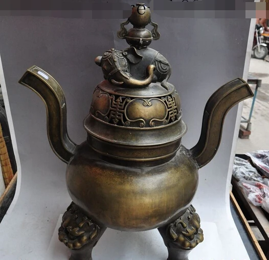 

xd 002656 28" chinese pure bronze elephant beast head foot statue incense burner Censer