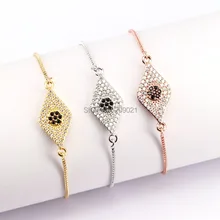 10 шт 3 металлические цветная цепочка браслеты женские ювелирные изделия Шарм микро Pave Cz глаз регулируемый браслет