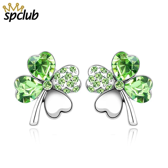 

New Fashion Crystals From Swarovski Lucky Clover Stud Earrings For Women Silver Color Cute Earring Fashion Jewelry For Girl