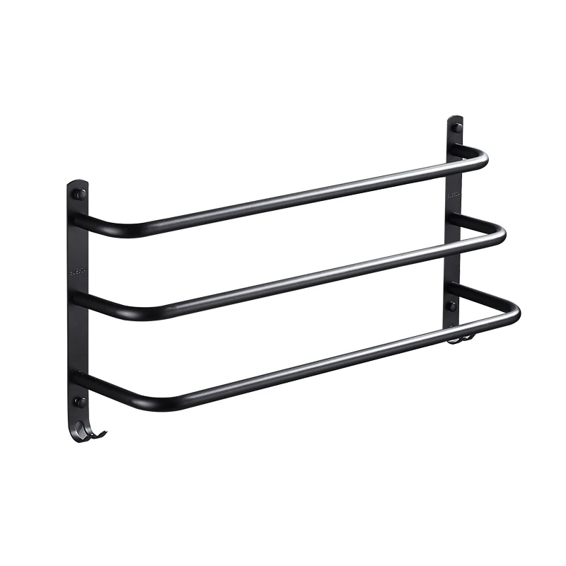

Bathroom towel rack 304 stainless steel bath towel pole three bar black non-perforated bathroom hardware pendant
