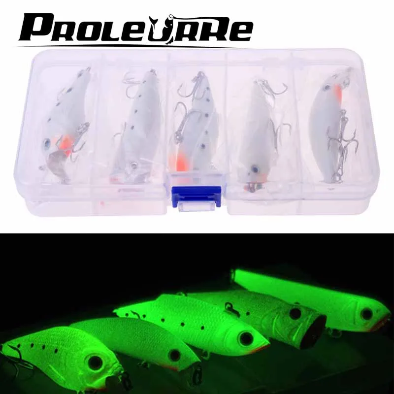 Proleurre-señuelo de pesca nocturna, Kit de cebo Artificial luminoso con de señuelos, unids/lote, VIB Popper Crankbait Minnow - Hilosyanzuelos