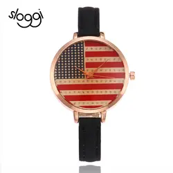 Sloggi личности Повседневное Часы Простой Флаг США коричневый цвет стекла кварцевые платье Для женщин наручные часы Reloj- mujer