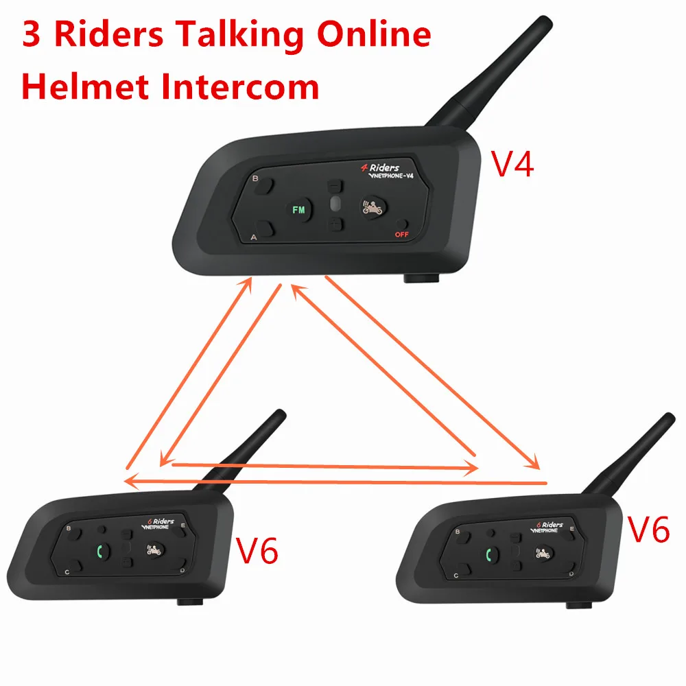 

New Motorcycle Helmet Intercom 1200m Wireless Bluetooth Interphone walkie talkie for 3 Riders Talking Online ynchronous Intercom