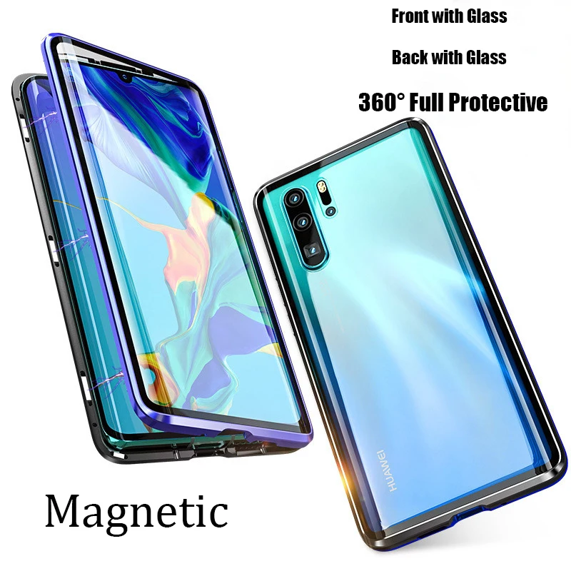 Магнитный чехол для Huawei P30 Pro передний + задний двухсторонний из закаленного