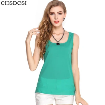

CHSDCSI Women Blouse 2020 New Casual Chiffon Blouses Ladies Tops O-Neck Female SleevelessBlusas Femininas Plus Size Black Shirt