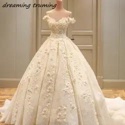 Vestidos De Novia princesa Романтический плюс Размеры свадебное платье 2018 от плеча с 3D Цветочный цветы невесты платье индивидуальный заказ