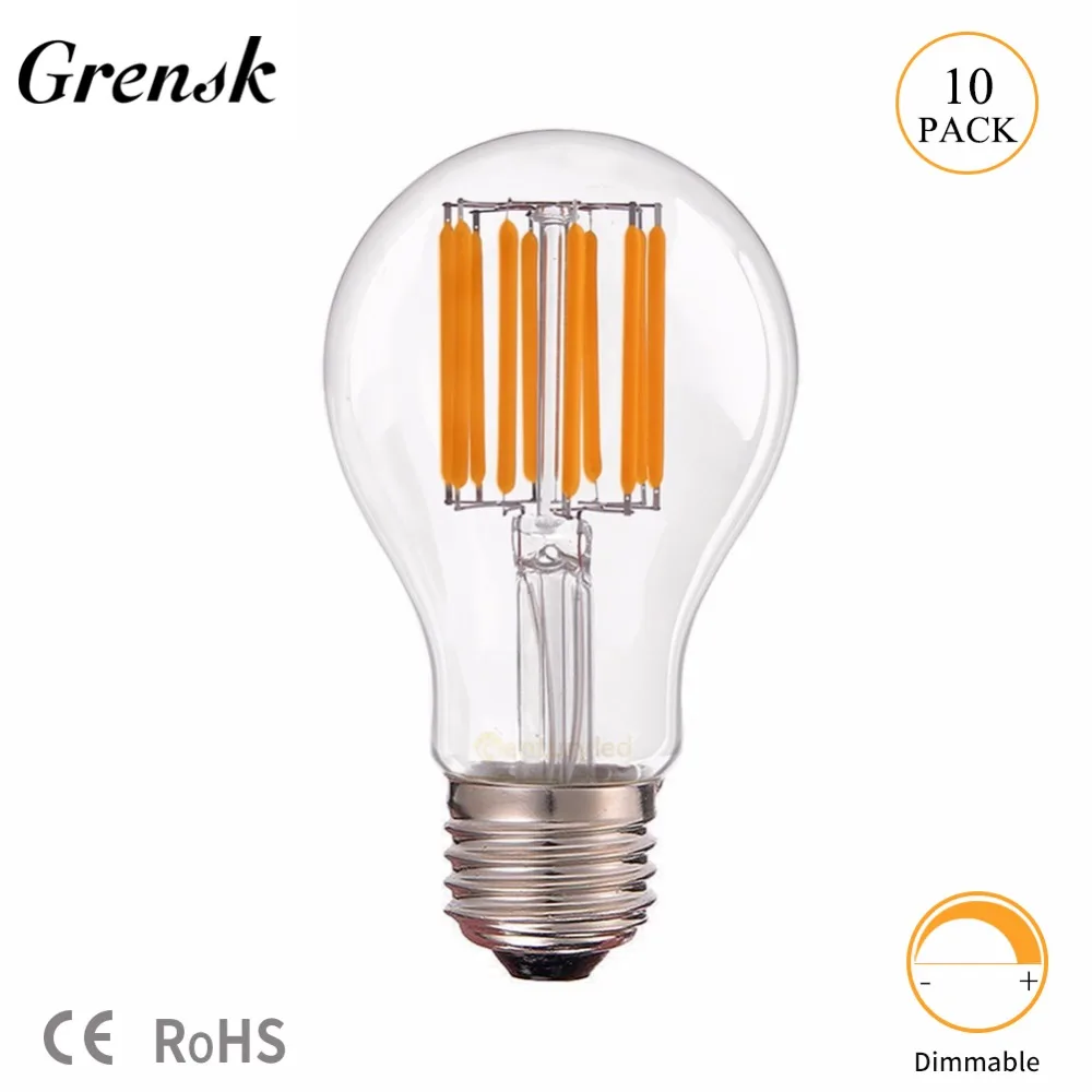 Grensk 8 W 10 Edison A19 Глобус лампа старинная светодиодная нить лампочка теплый белый