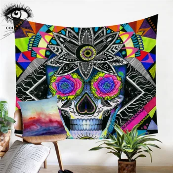 

Sugar Skull by Pixie Cold Art Wall Hanging Floral Tapestry Gothic for Bedroom Wall Carpet Colorful Rose tapisserie Drop Ship