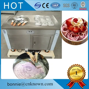 

Thailand single round pan with 6 food tanks fry fried fry flat pan rolled ice cream rolls making machine