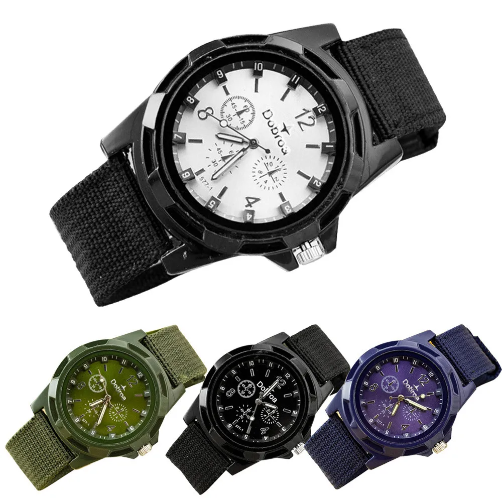 

New 2019 Men's Fashion Sport Braided Canvas Belt Watch Analog Wrist Watch Outdoor Equipment LED Display Relojes Hombre Vintage