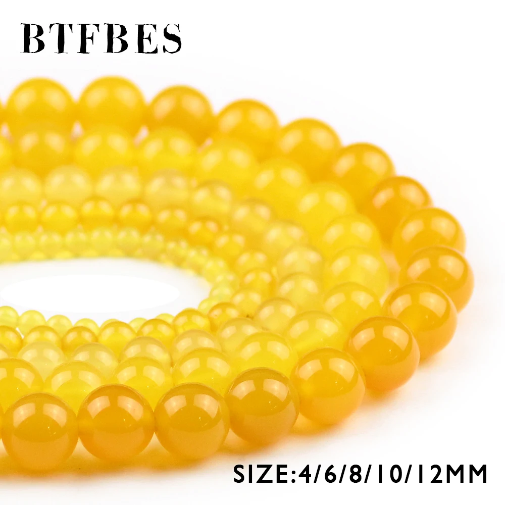 

BTFBES Natural Yellow Carnelian Beads Round Loose Ball 4 6 8 10 12mm Stone Bead of Handmade Jewelry Bracelet Necklace Making DIY