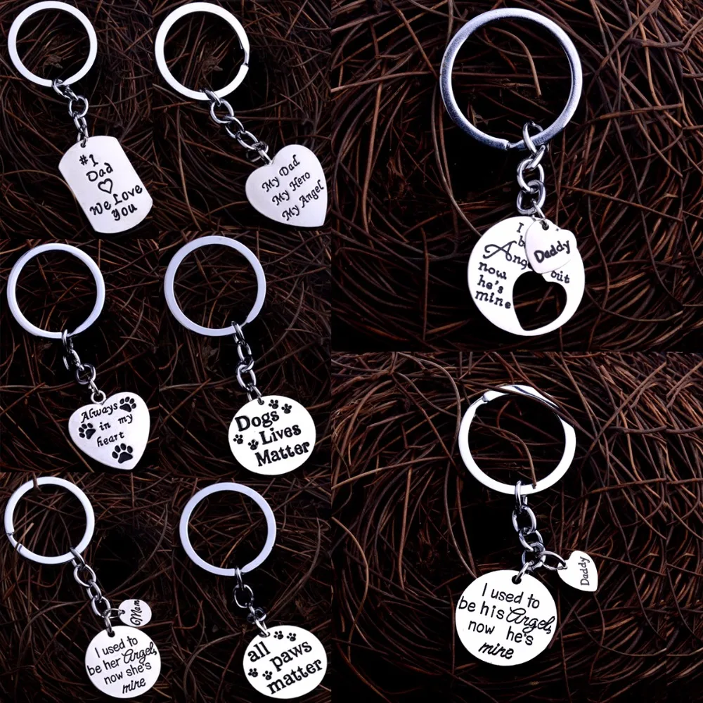 

Lovely Pet Paw Claw Prints Love Heart Charms Keychain Family Dad Mom Keyring For Mothers Fathers Key Chain Gifts For Dog Lovers