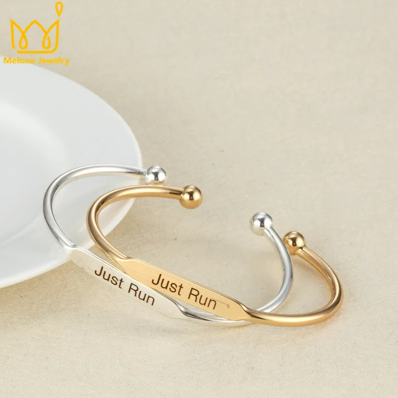 New arrival copper open cuff bracelet silver gold hand stamped bangle engraved Just Run jewelry | Украшения и аксессуары