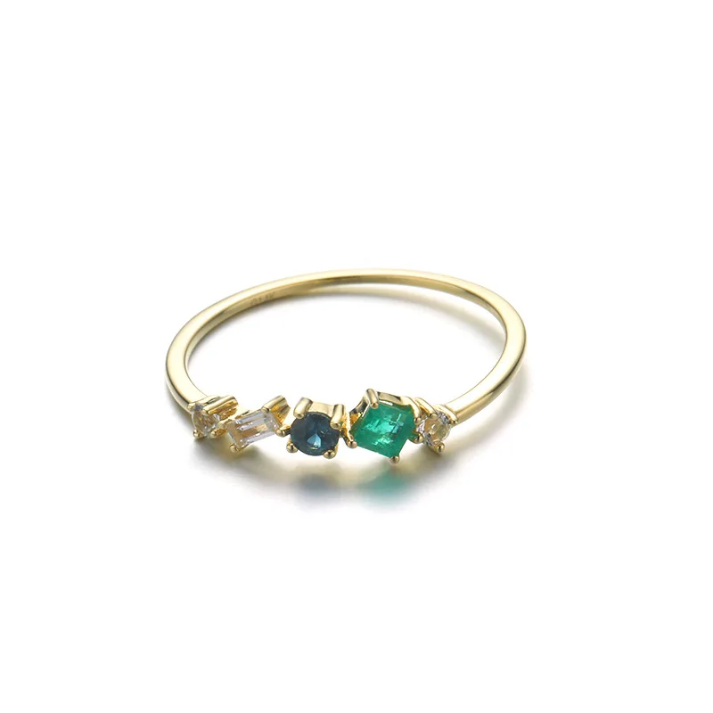 Baroque 9K Real True Yellow Gold Emerald Sappire Gemstone Rings Bands for Women Girl Lady Fancy Solid Genuine Fine Jewelry Gift