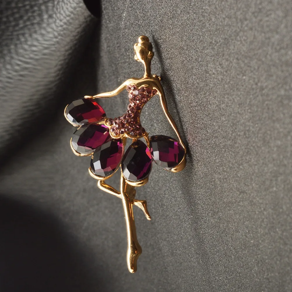 New Arrival Purple Crystal Ballerina Brooch Dancer Girl Broach Female Coat Broches Pin Women Lapel Pin
