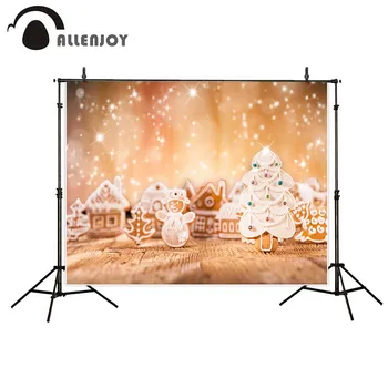 

Allenjoy photography background Houses snowman elk Christmas tree patterns gingerbread glitter Bokeh backdrop Photo studio